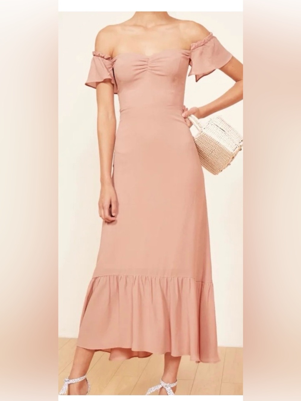 Reformation Blush Pink Ruffle-Sleeve Midi Dress - SOLD OUT